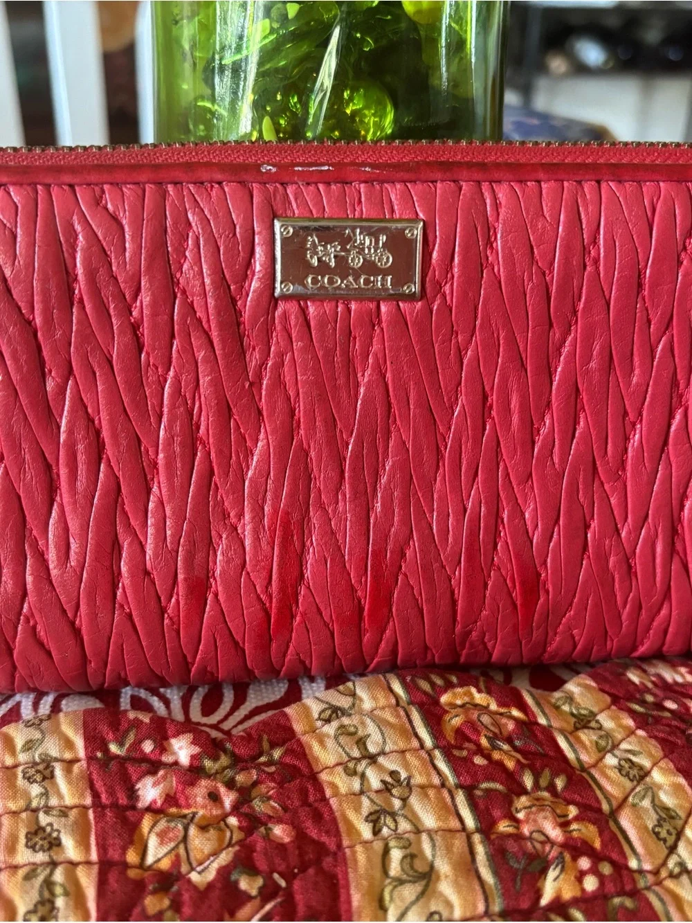 Coach F49609 Madison Twist Leather Accordion Zip Wallet Dahila Red $275